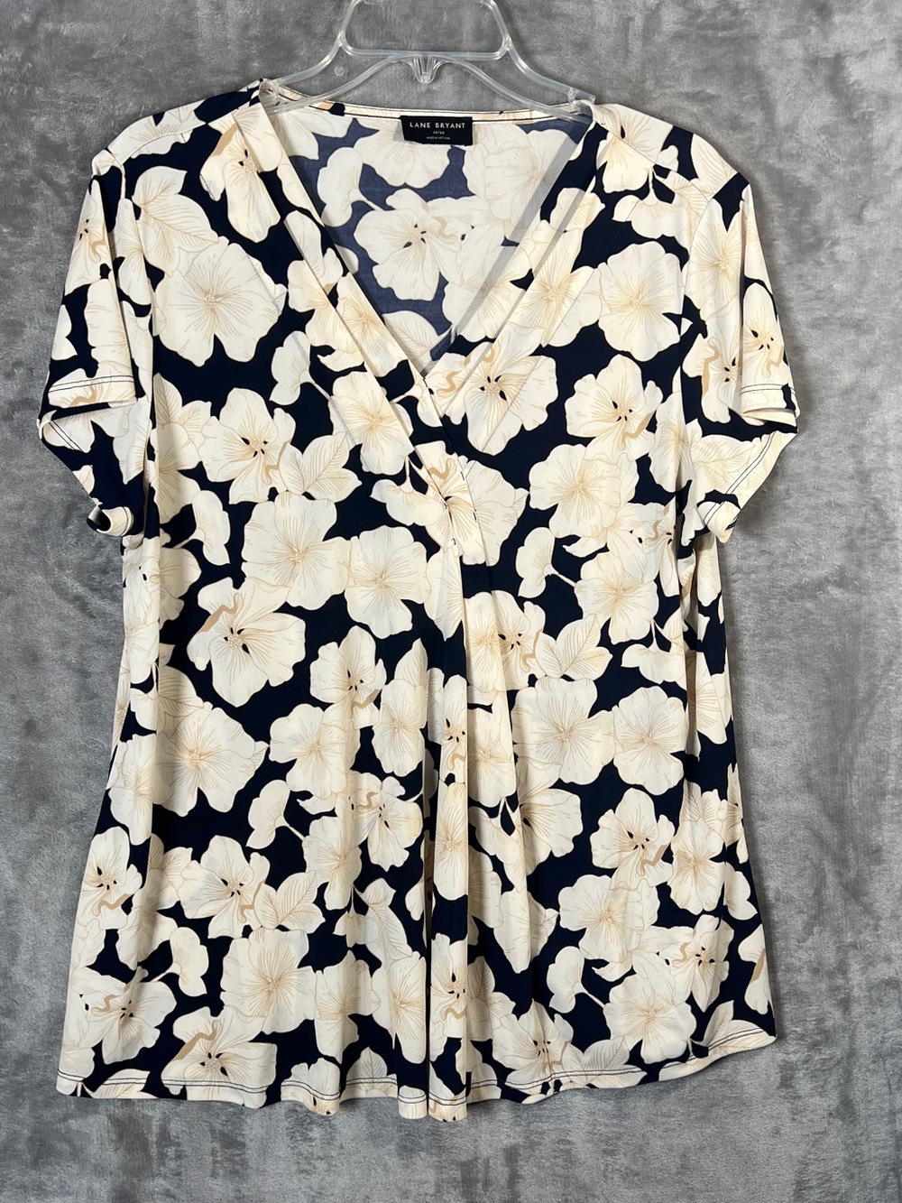 Lane Bryant Navy Floral Wrap-Style V-Neck Top